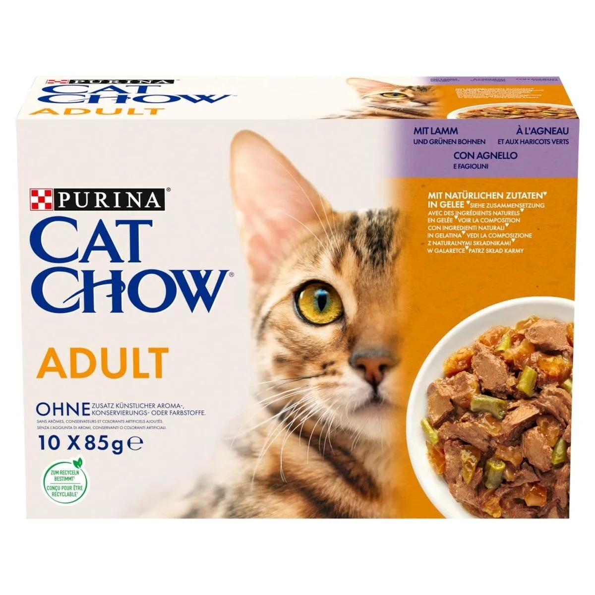 COMIDA PARA GATO PURINA CAT CHOW ADULT 1+ CORDERO 10 X 85 G