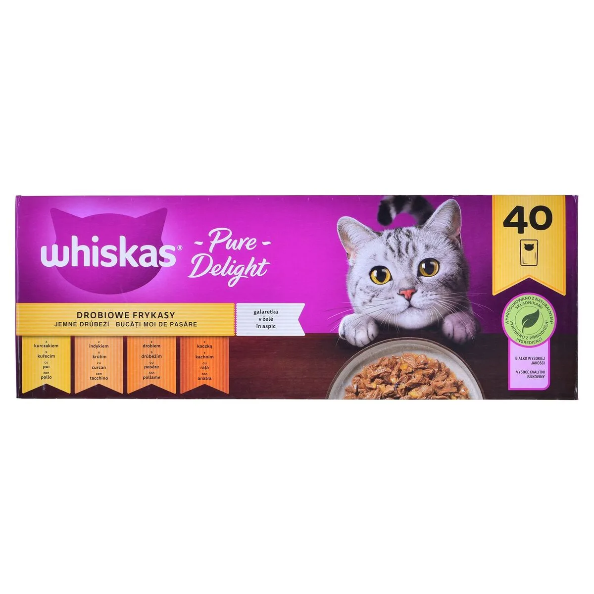 COMIDA PARA GATO WHISKAS PURE DELIGHT POLLO PAVO PATO AVES 40 X 85 G