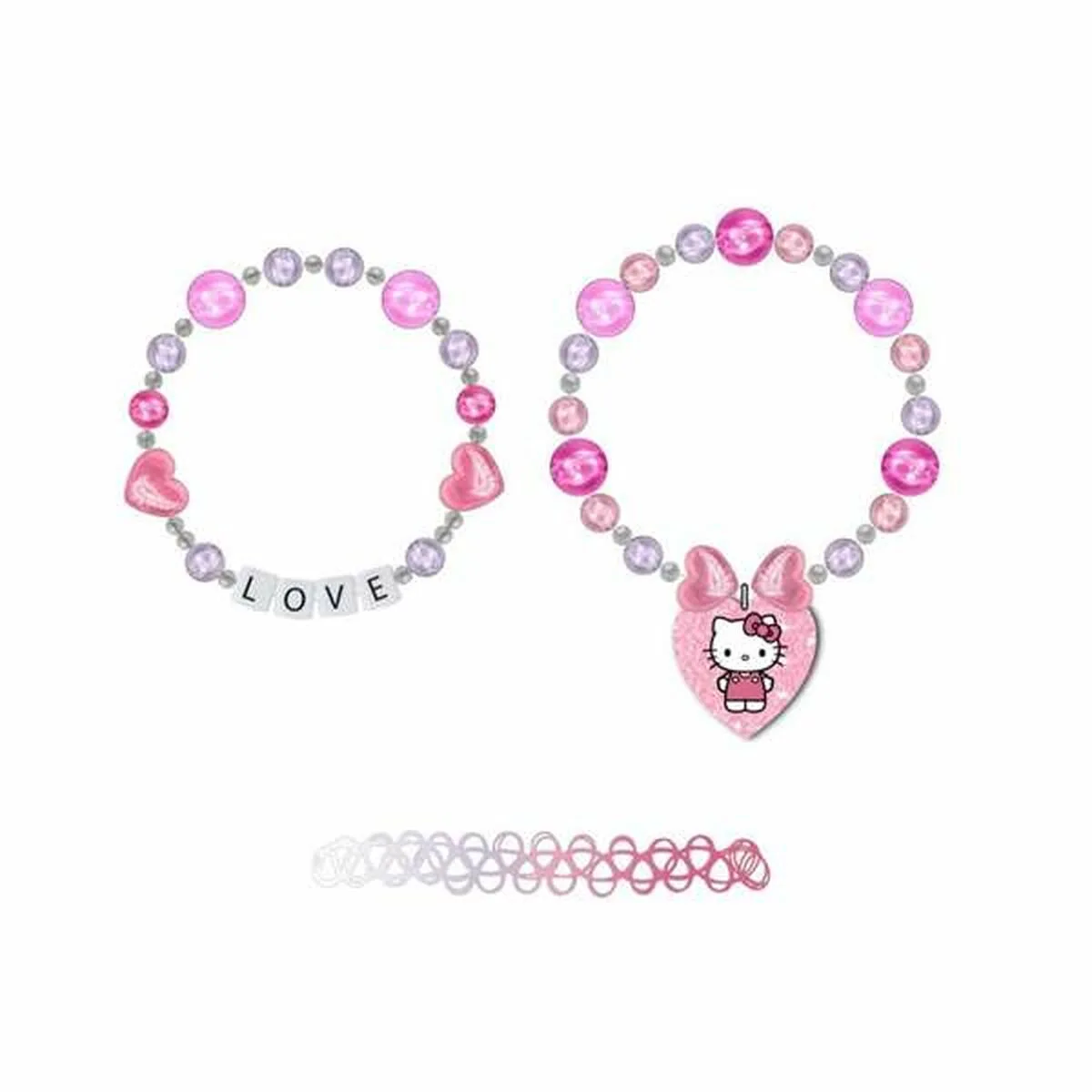 PULSERA NIÑA HELLO KITTY FUCSIA 3 PIEZAS