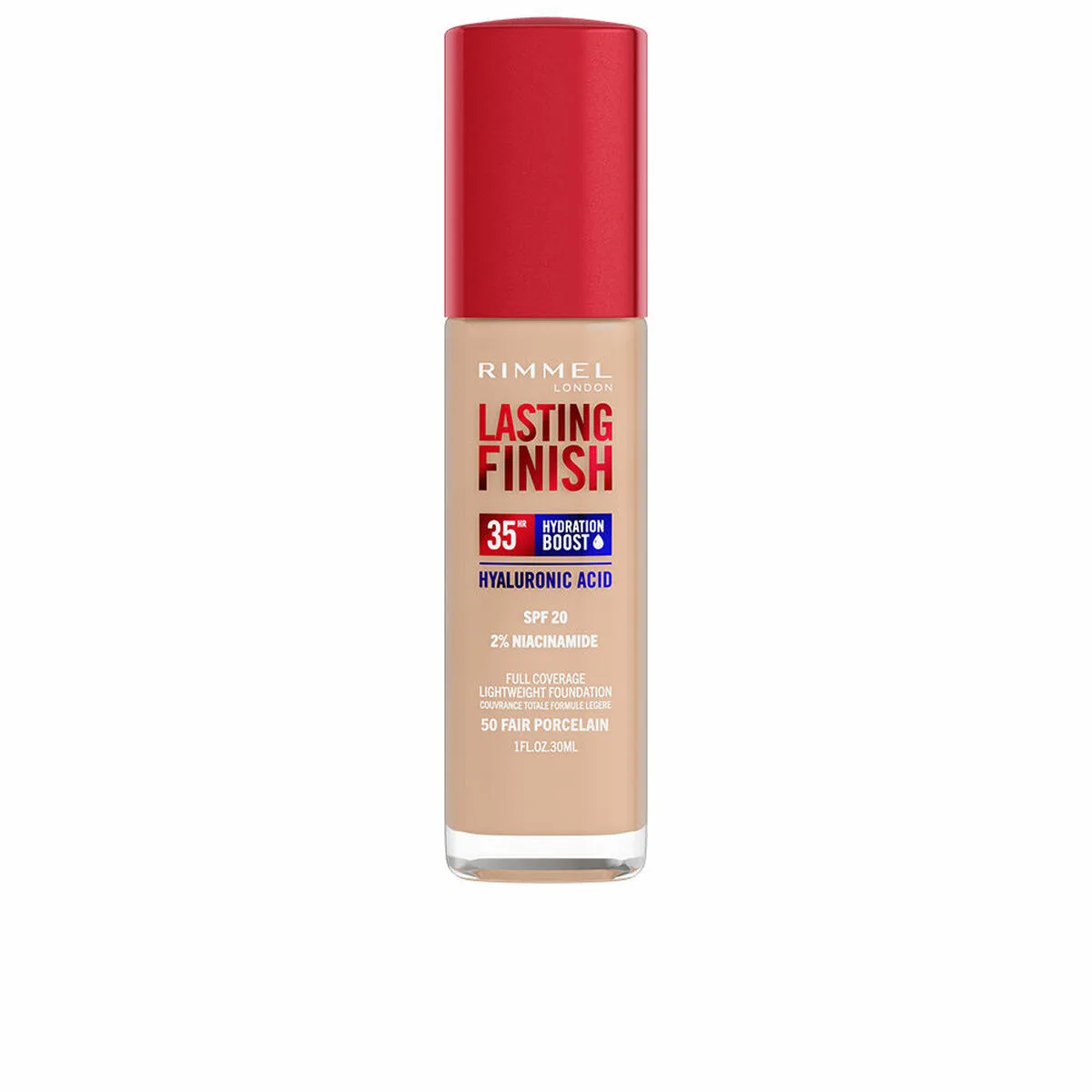BASE DE MAQUILLAJE CREMOSA RIMMEL LONDON LASTING FINISH Nº 050 FAIR PORCELAIN SPF 20 30 ML