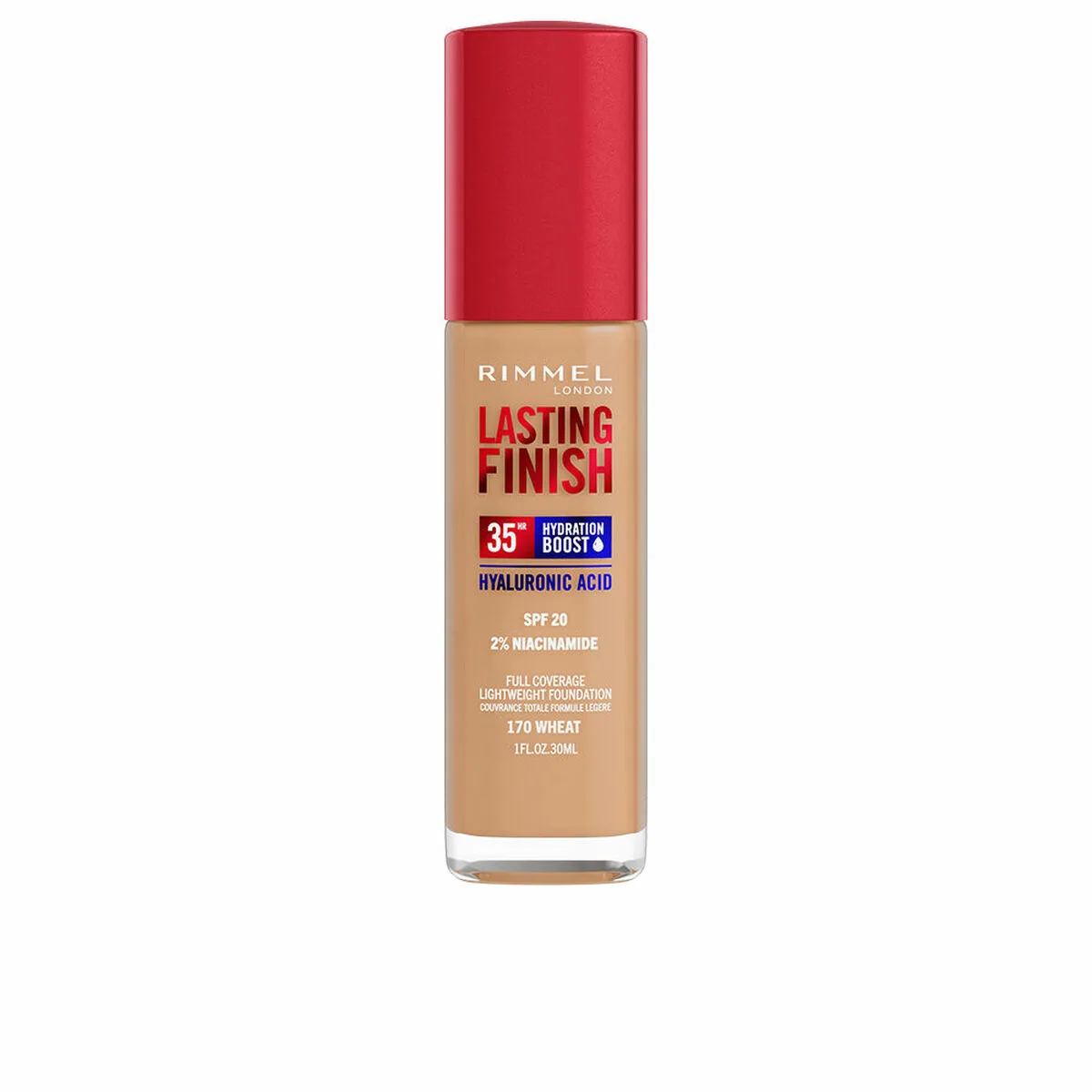 BASE DE MAQUILLAJE CREMOSA RIMMEL LONDON LASTING FINISH Nº 170 WHEAT SPF 20 30 ML