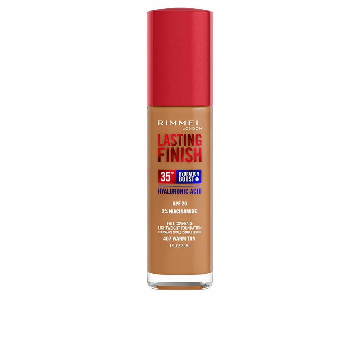BASE DE MAQUILLAJE CREMOSA RIMMEL LONDON LASTING FINISH Nº 407 WARM TAN SPF 20 30 ML