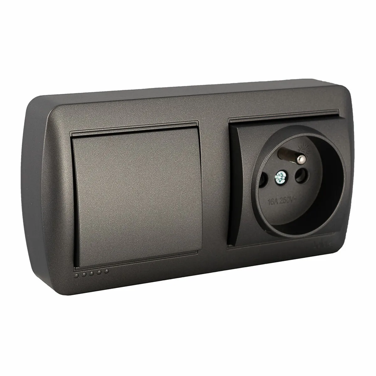 BASE DOBLE ENCHUFE + INTERRUPTOR SOLERA MURAL 2P+T 250 V 16 A GRAFITO