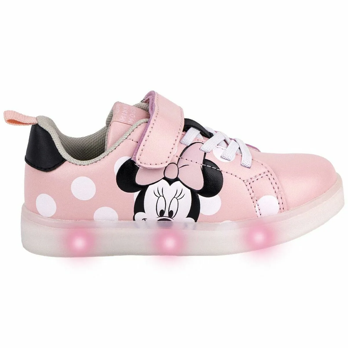ZAPATILLAS DEPORTIVAS CON LED MINNIE MOUSE VELCRO ROSA