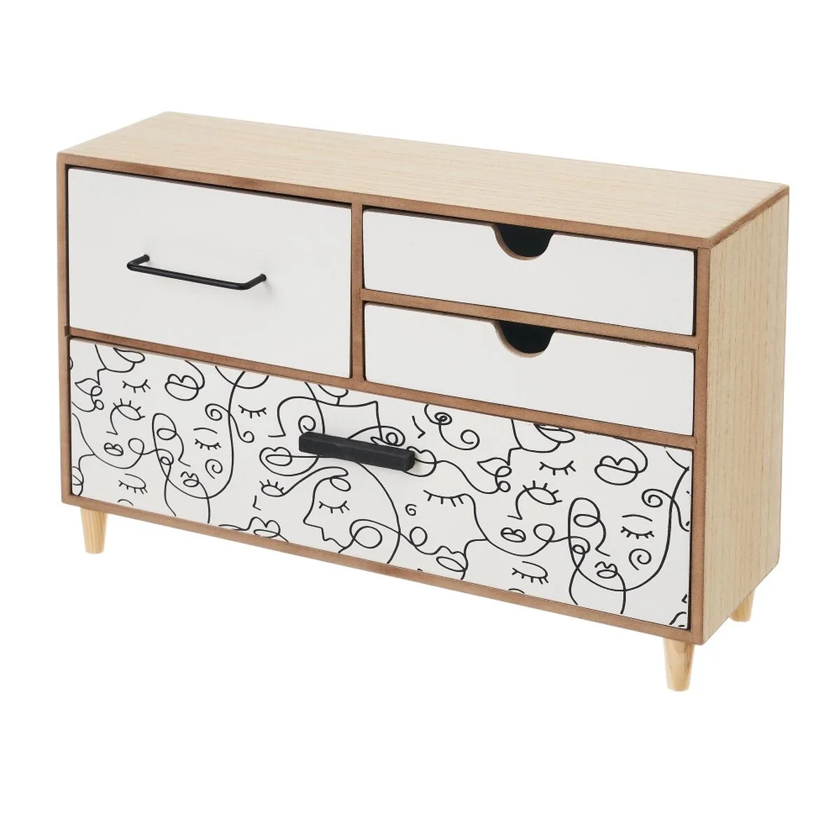 CAJA-JOYERO ONE LINE BLANCO NEGRO NATURAL MADERA MDF 36 X 11 X 23 CM