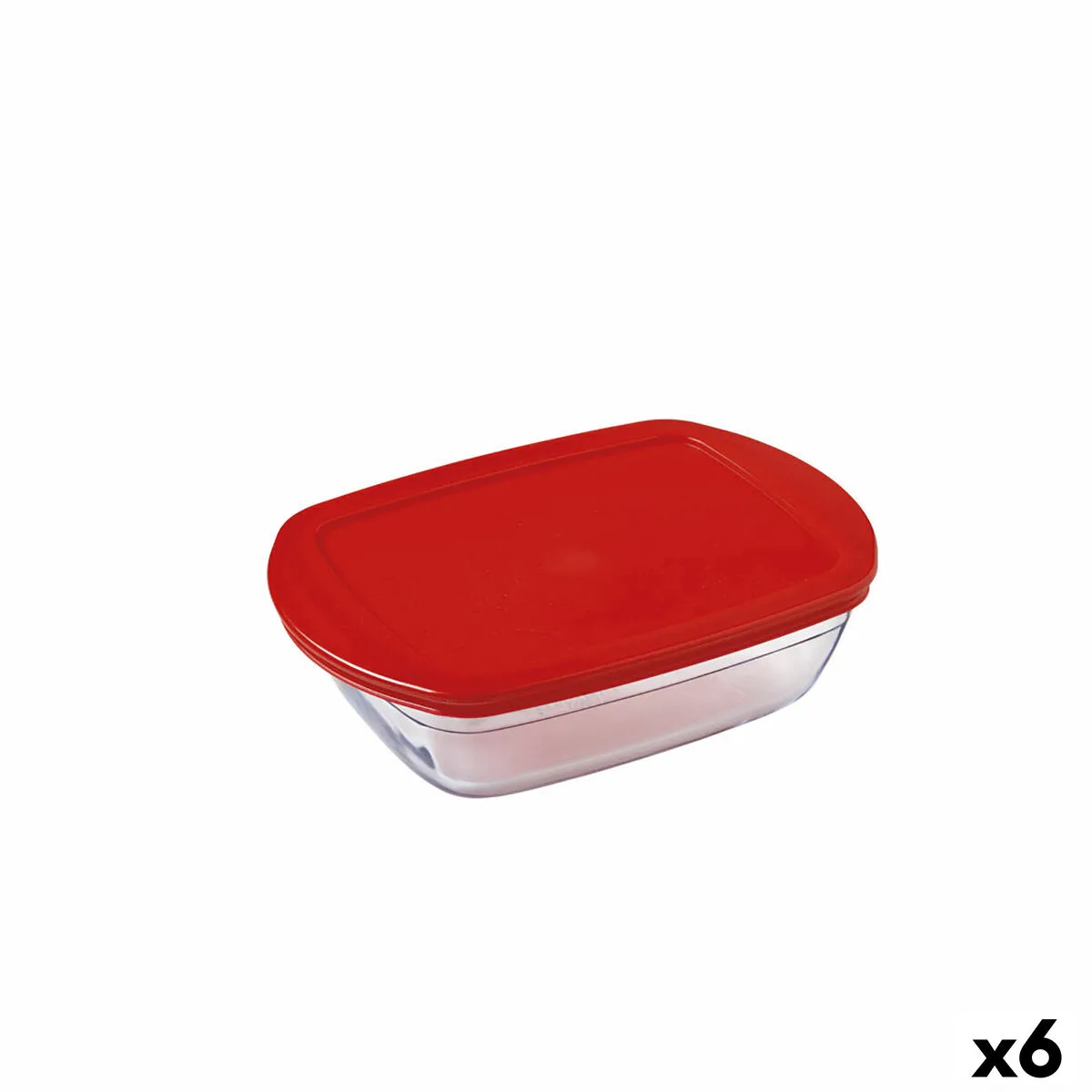 FIAMBRERA RECTANGULAR CON TAPA Ô CUISINE COOK&STORE OCU ROJO 400 ML 17 X 10 X 5 CM VIDRIO SILICONA (6 UNIDADES)