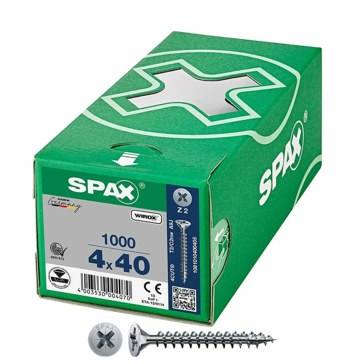 CAJA DE TORNILLOS SPAX WIROX Z2 CABEZA PLANA 4,0 X 40 MM 1000 UNIDADES