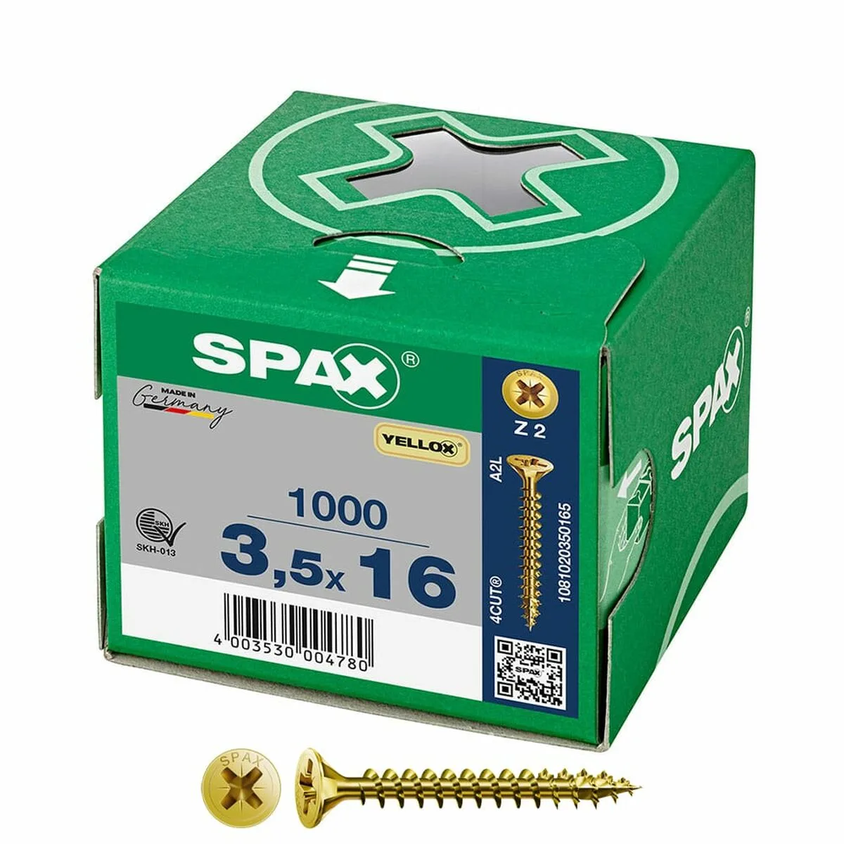 CAJA DE TORNILLOS SPAX YELLOX Z2 CABEZA PLANA 3,5 X 16 MM 1000 UNIDADES