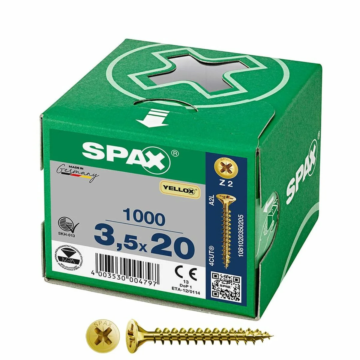 CAJA DE TORNILLOS SPAX YELLOX Z2 CABEZA PLANA 3,5 X 20 MM 1000 UNIDADES