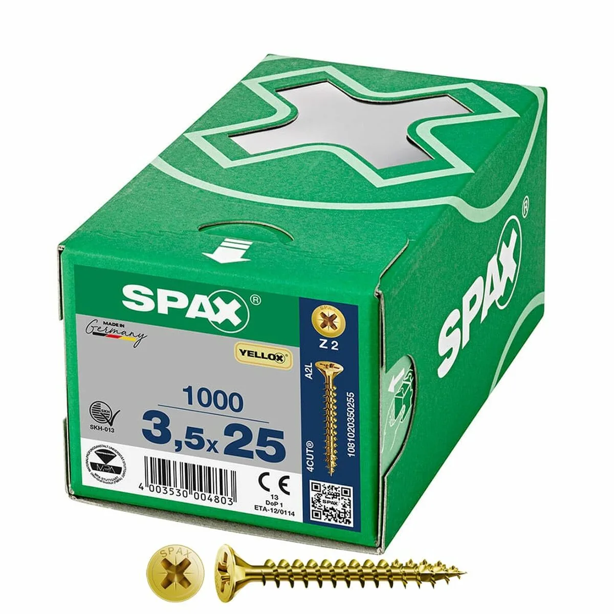 CAJA DE TORNILLOS SPAX YELLOX Z2 CABEZA PLANA 3,5 X 25 MM 1000 UNIDADES