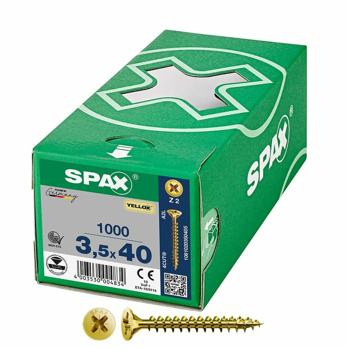 CAJA DE TORNILLOS SPAX YELLOX Z2 CABEZA PLANA 3,5 X 40 MM 1000 UNIDADES