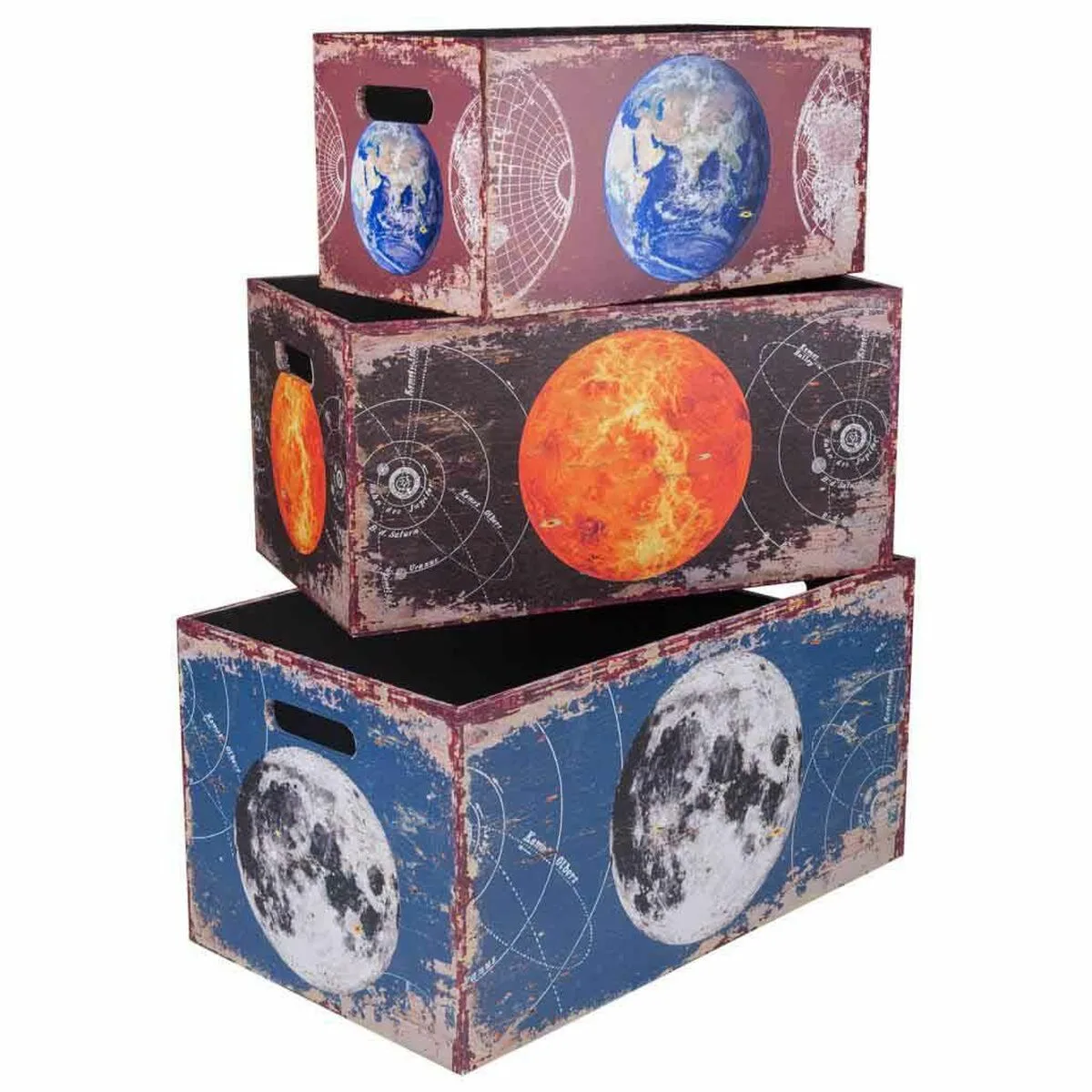 CAJA DE ALMACENAJE ALEXANDRA HOUSE LIVING LIENZO MADERA MDF 28 X 24 X 48 CM 42 X 24 X 21 CM 36 X 20 X 18 CM 3 PIEZAS