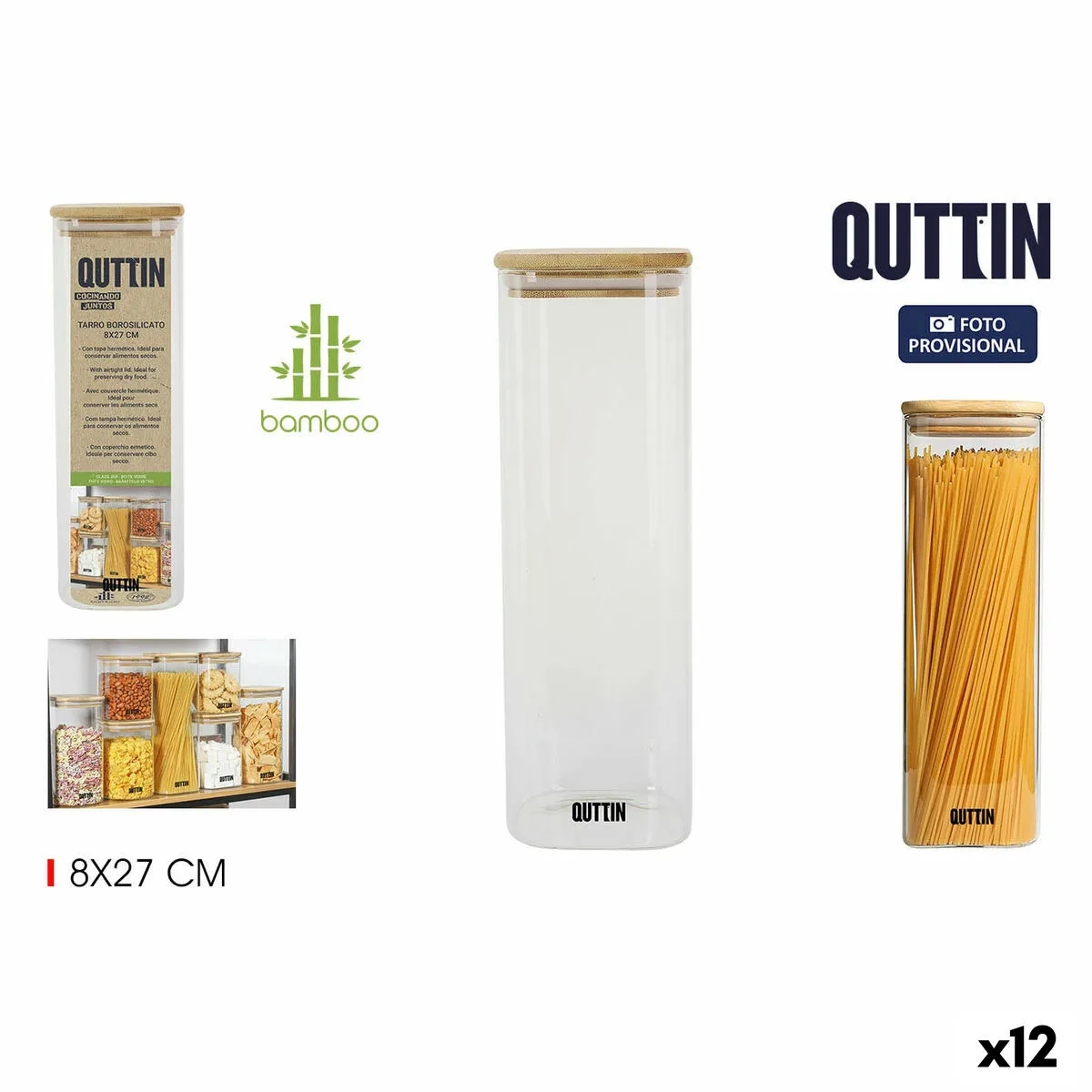 BOTE QUTTIN BAMBÚ CUADRADO 1,3 L 8 X 27 CM (12 UNIDADES)