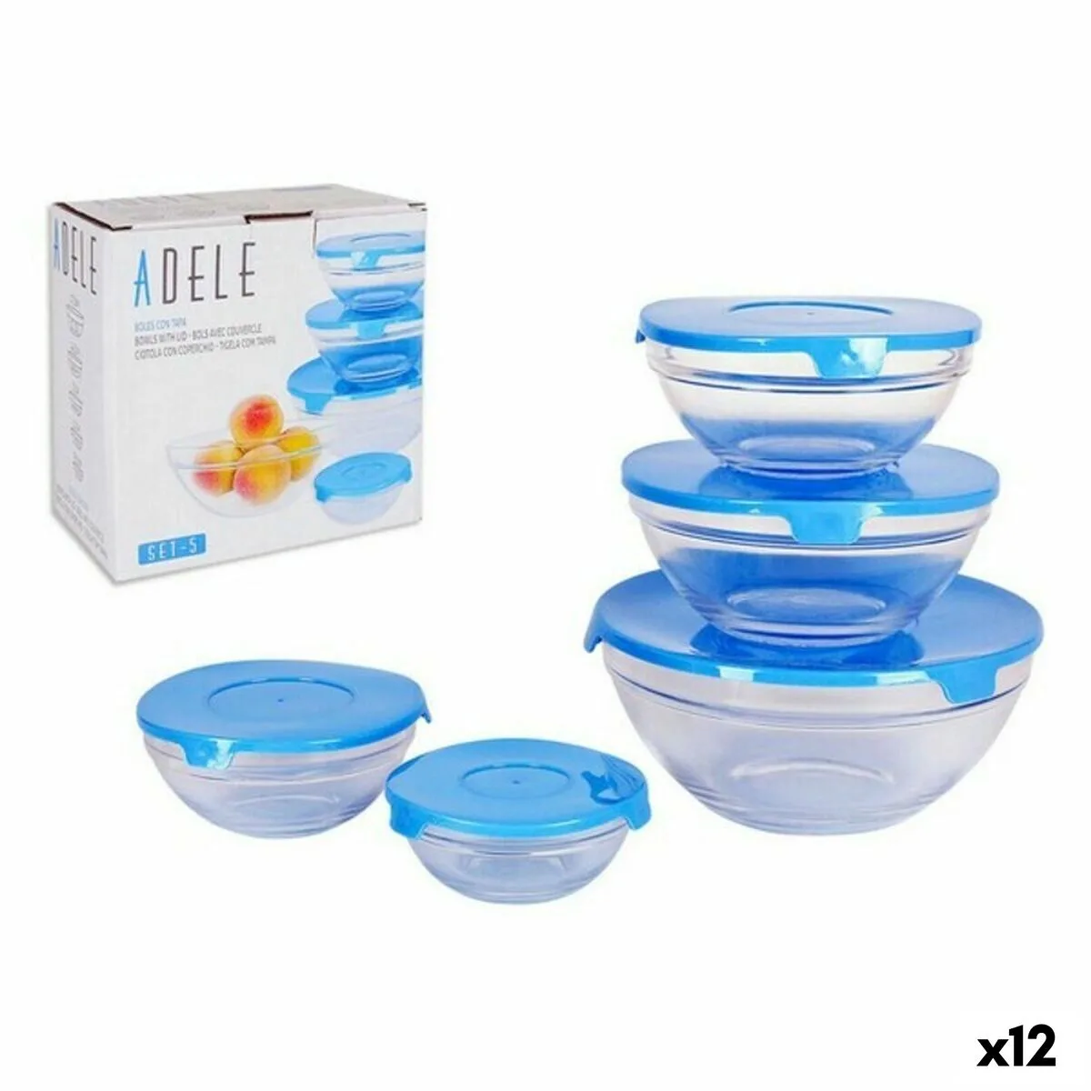 CUENCO ADELE CON TAPA APILABLE 5 PIEZAS AZUL 17 (12 UNIDADES)