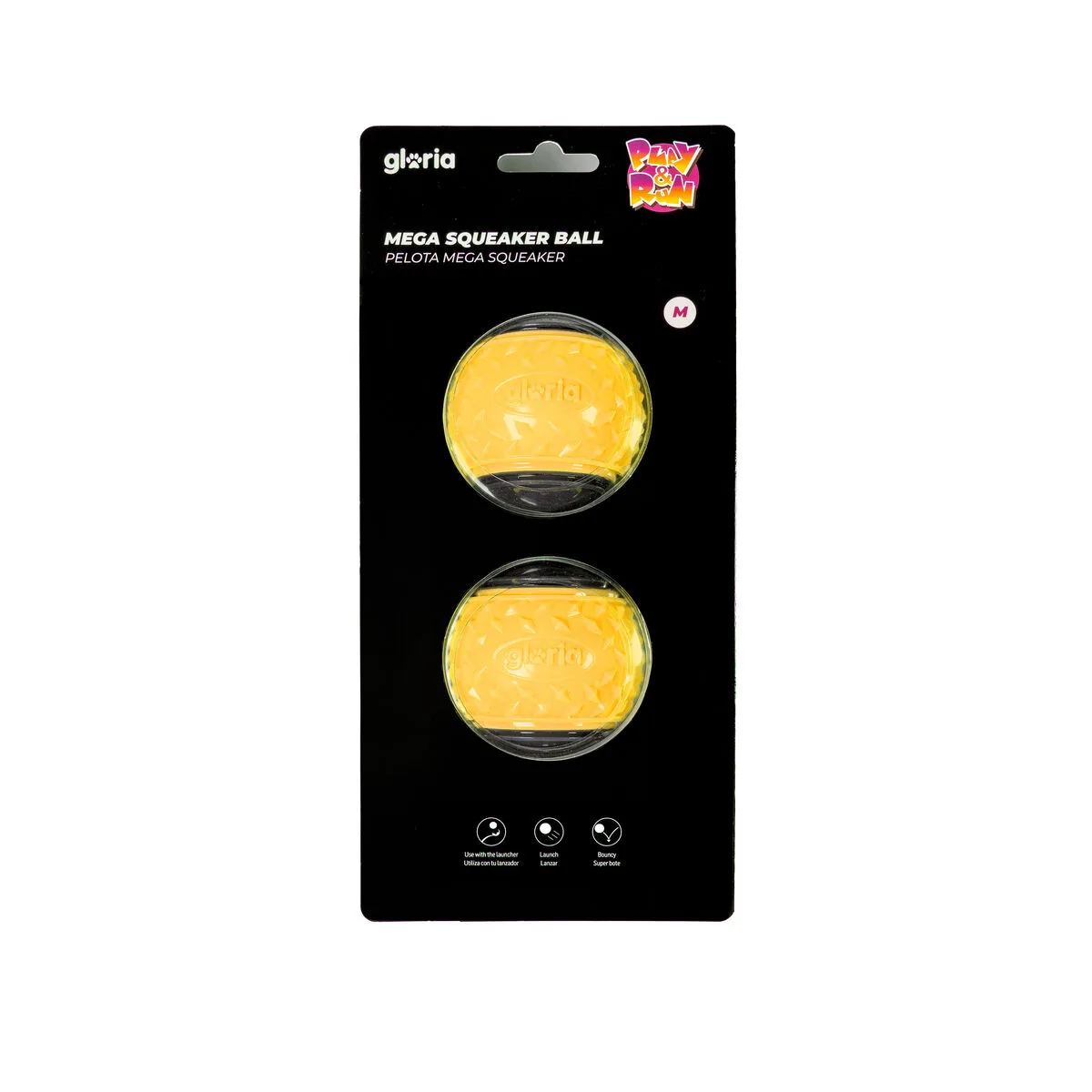 PELOTA PARA MASCOTAS GLORIA PLAY AND RUN AMARILLO TPR M 6,35 CM 2 UNIDADES