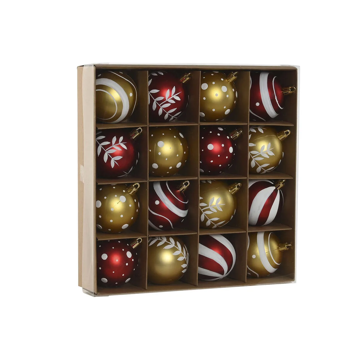 BOLAS DE NAVIDAD HOME ESPRIT ROJO DORADO PVC 25 X 6 X 25 CM (16 PIEZAS)