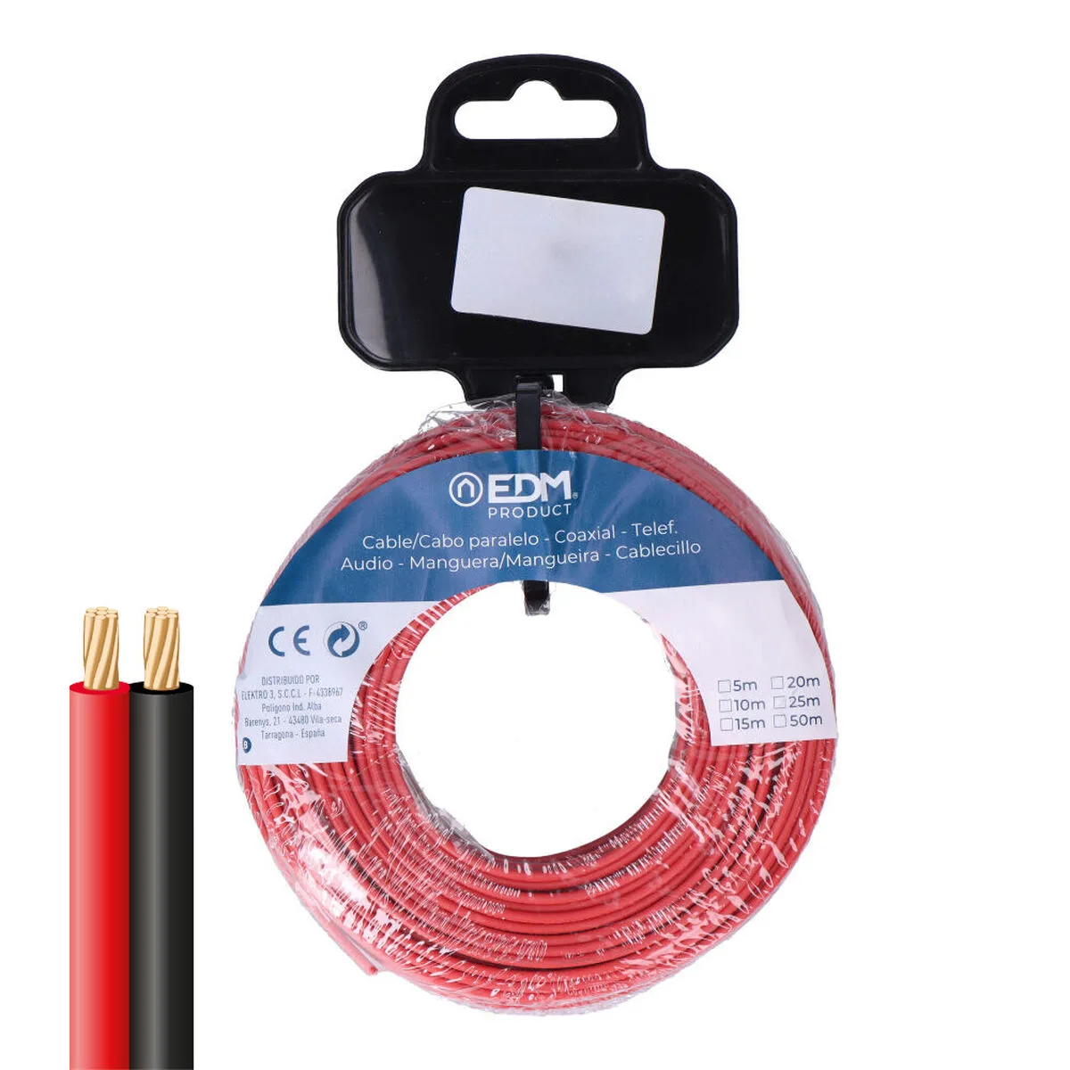 CABLE PARALELO EDM 28009 NEGRO ROJO ROJO NEGRO 50 M CARRETE AUDIO