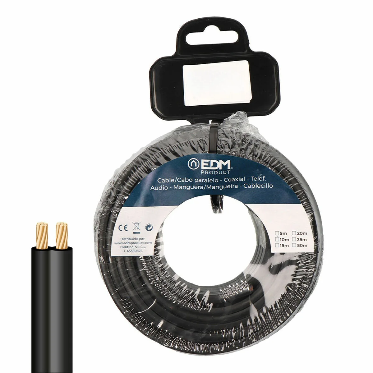 CABLE PARALELO PLANO EDM 28715 NEGRO 25 M 2 X 0,75 MM