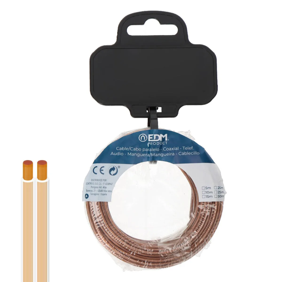 CABLE PARALELO PLANO EDM 28721 TRANSPARENTE 25 M 2 X 0,75 MM