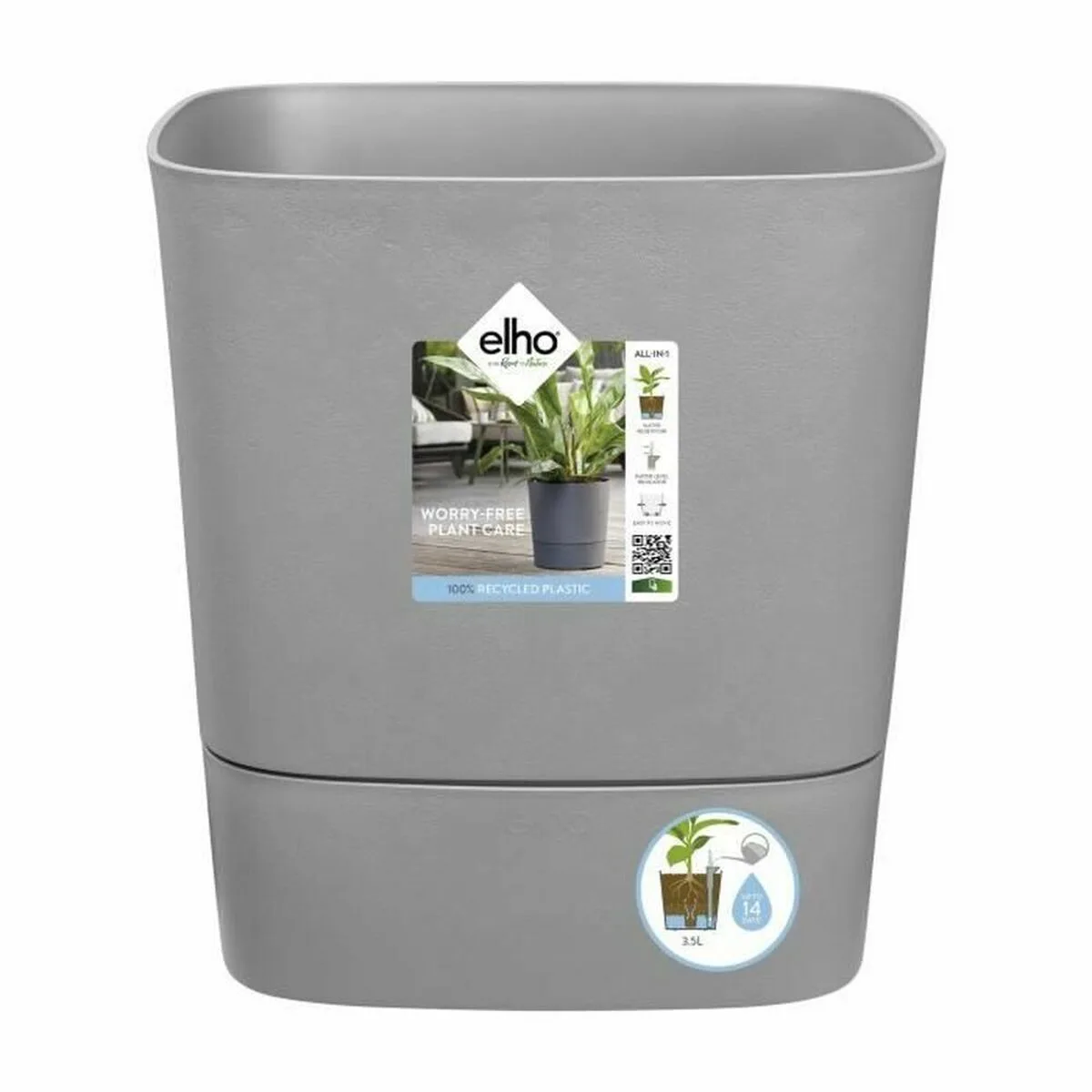 MACETERO ELHO GREENSENSE AQUA CARE 29,5 X 29,5 X 30,2 CM GRIS