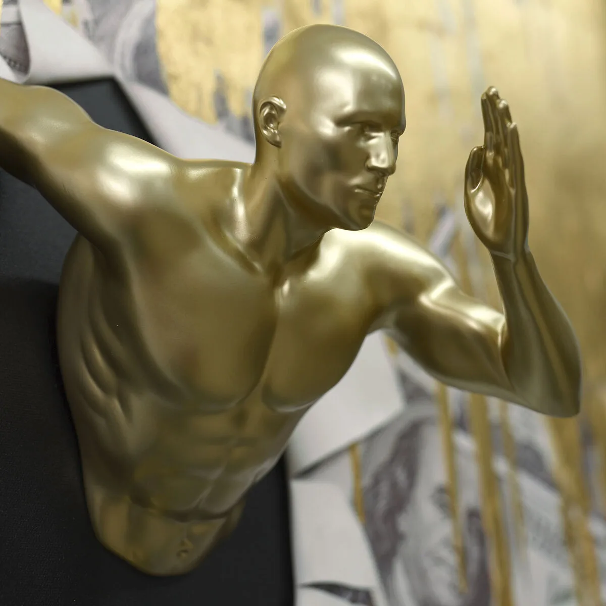 CUADRO HOME ESPRIT DORADO HOMBRE MODERNO 80 X 3,5 X 80 CM (2 UNIDADES)