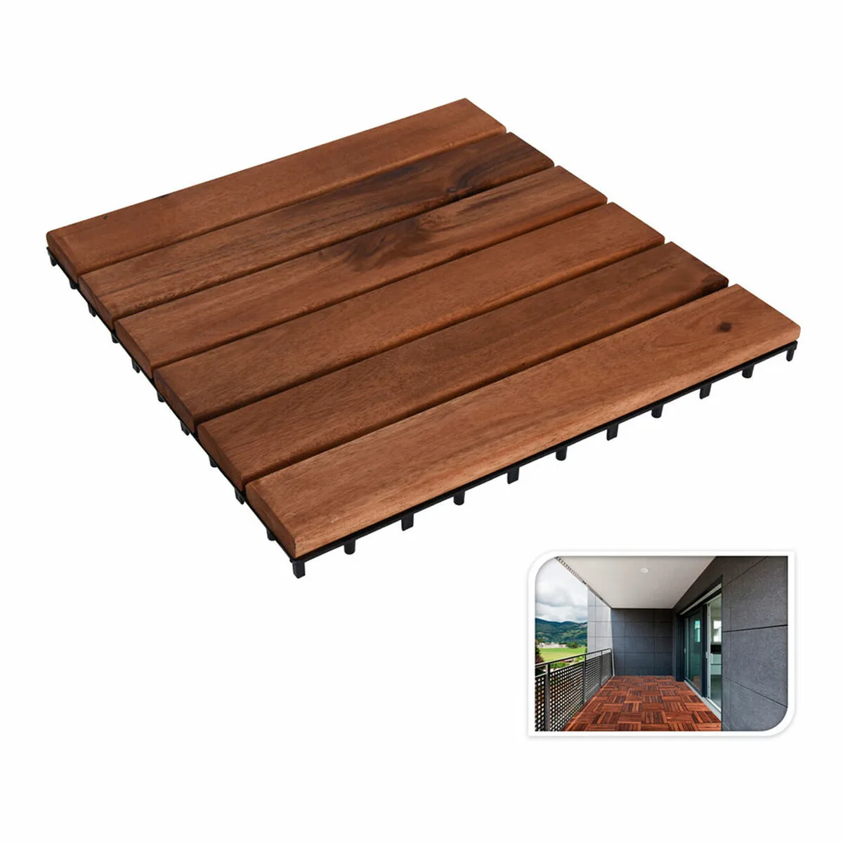 BALDOSA ENCAJABLE PROGARDEN MARRÓN MADERA DE ACACIA 9 PIEZAS (30 X 30 CM)