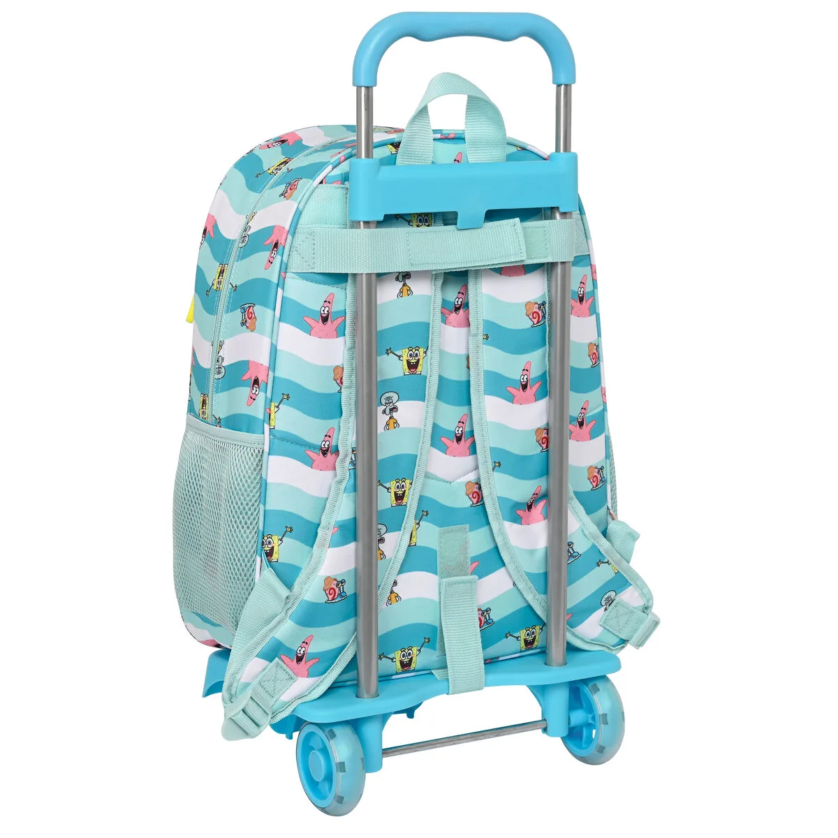 MOCHILA ESCOLAR CON RUEDAS SPONGEBOB STAY POSITIVE AZUL BLANCO (33 X 42 X 14 CM)