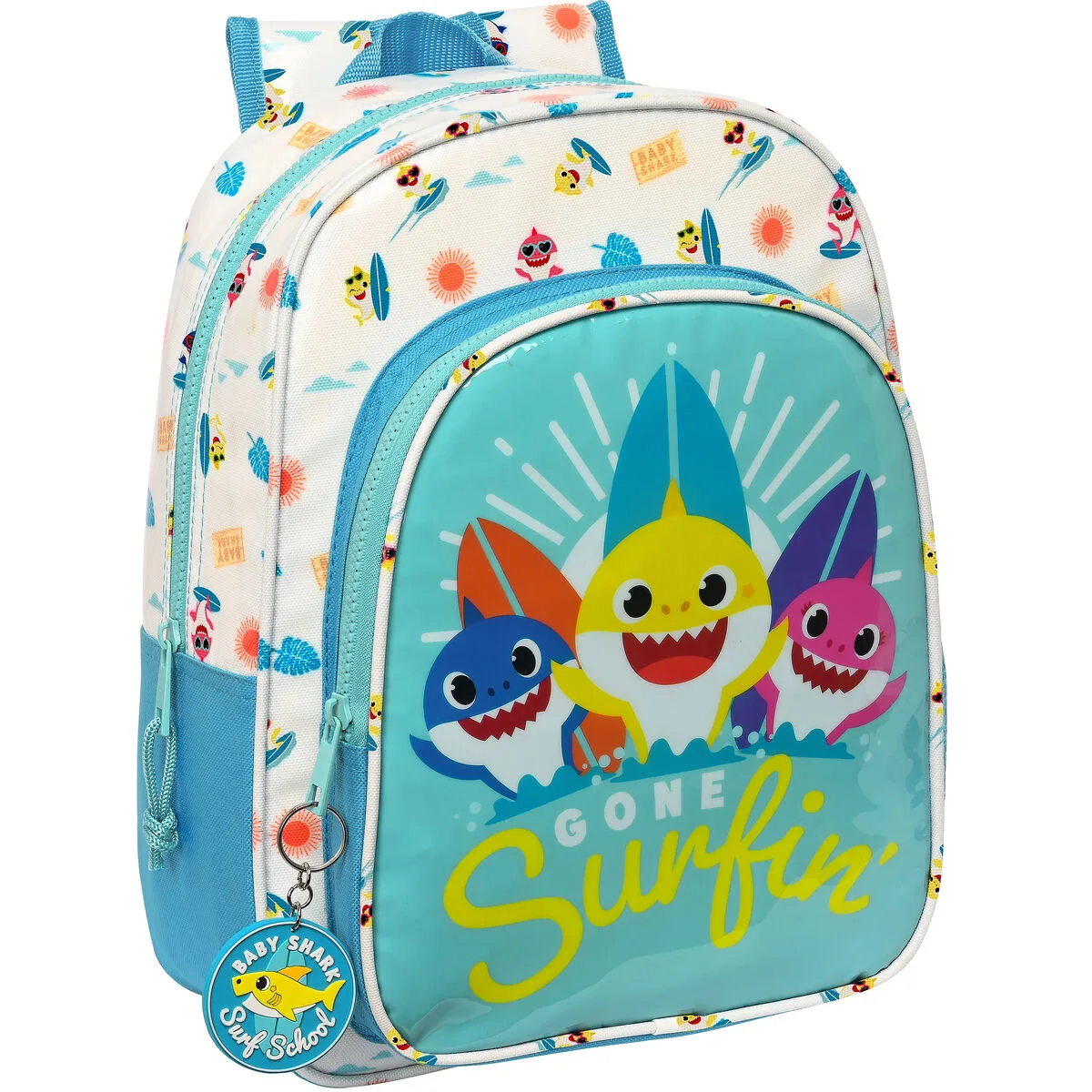 MOCHILA ESCOLAR BABY SHARK SURFING AZUL BLANCO 26 X 34 X 11 CM