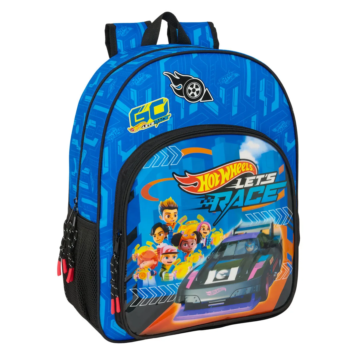 MOCHILA ESCOLAR HOT WHEELS LET'S RACE AZUL NEGRO 33 X 42 X 14 CM