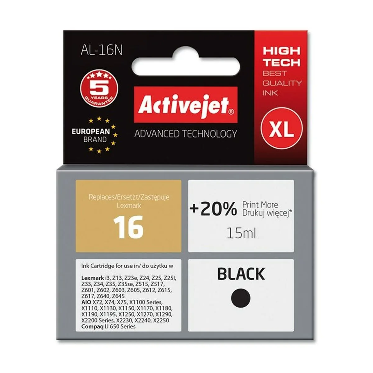 CARTUCHO DE TINTA COMPATIBLE ACTIVEJET AL-16N NEGRO