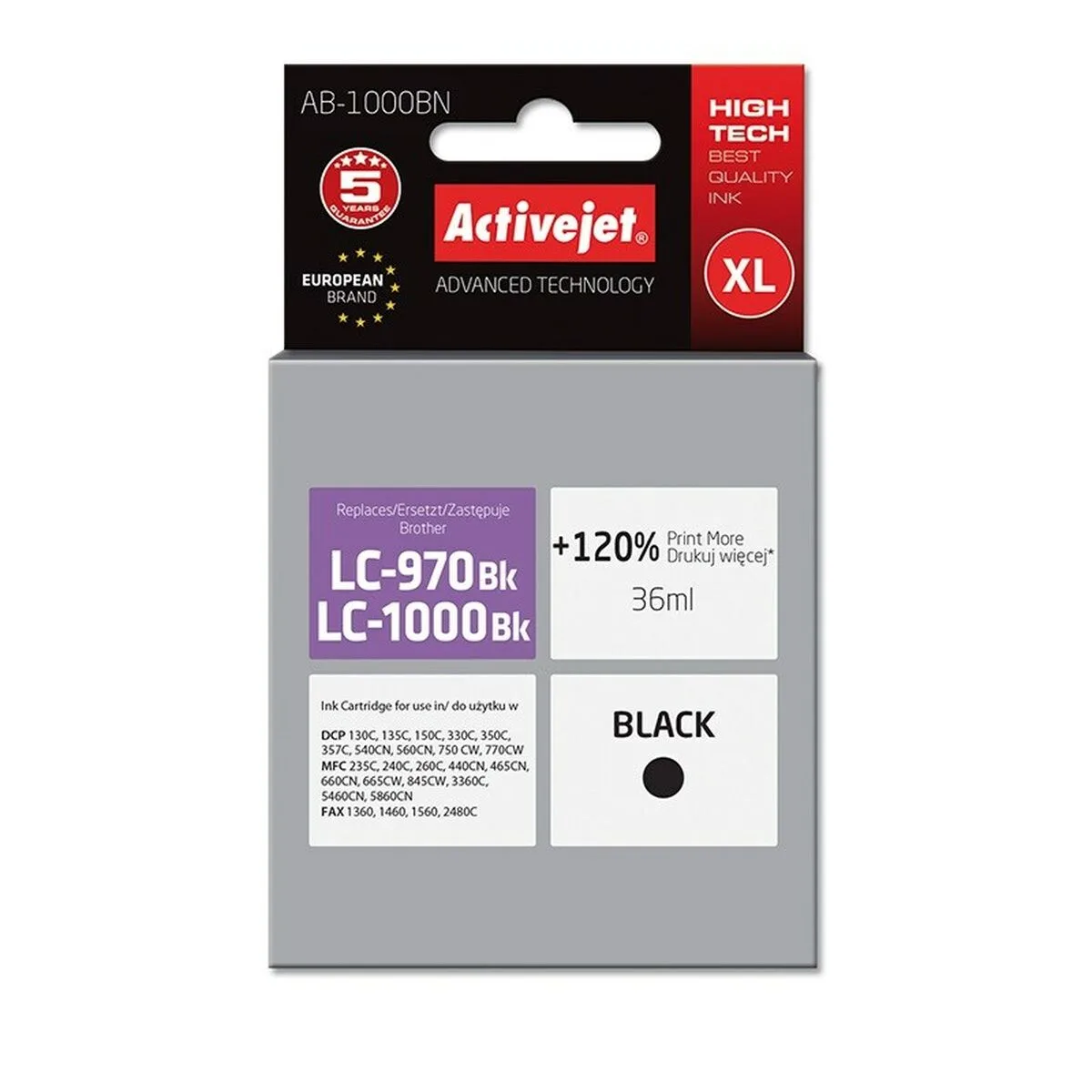 CARTUCHO DE TINTA ORIGINAL ACTIVEJET AB-1000BN NEGRO