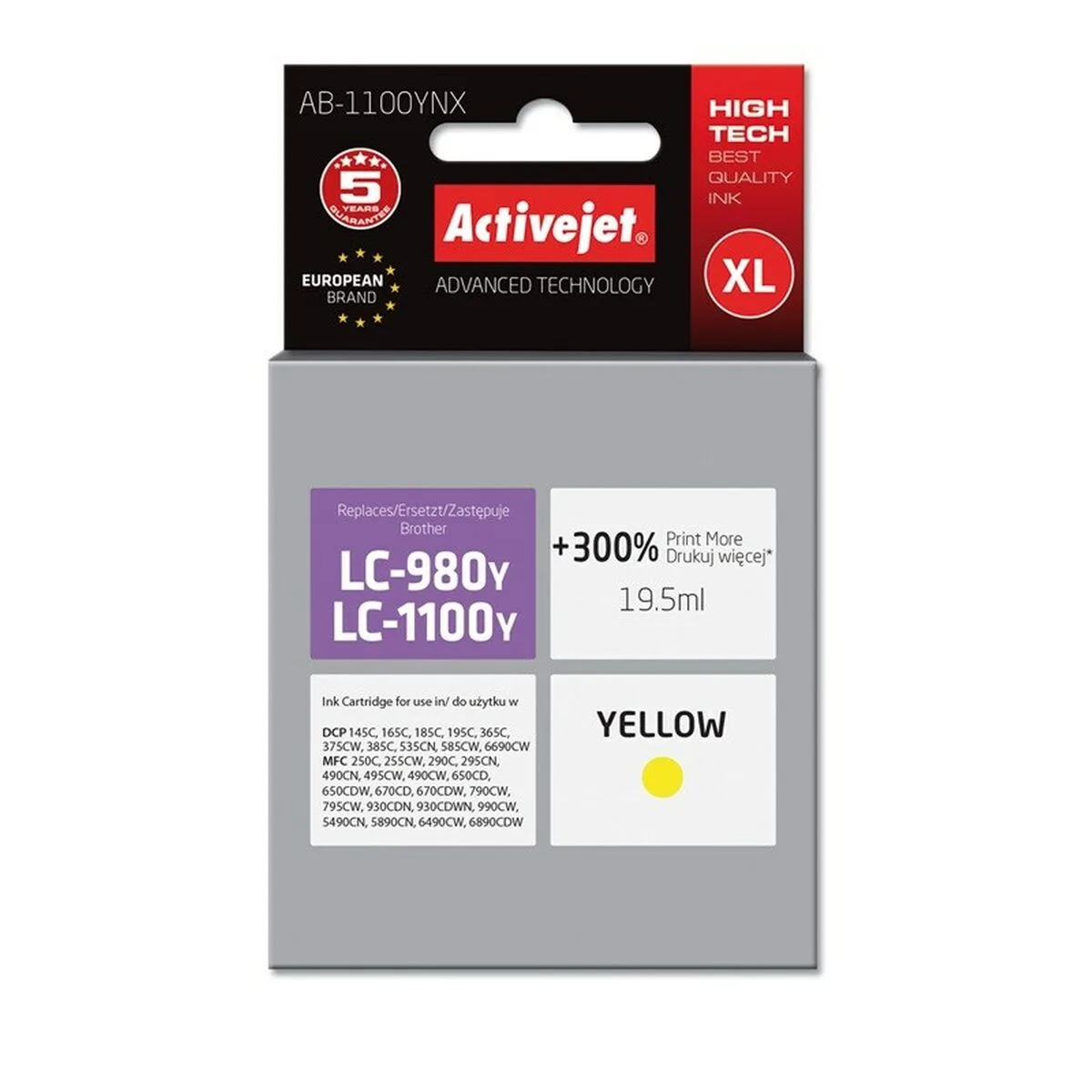 CARTUCHO DE TINTA ORIGINAL ACTIVEJET AB-1100YNX AMARILLO BLANCO