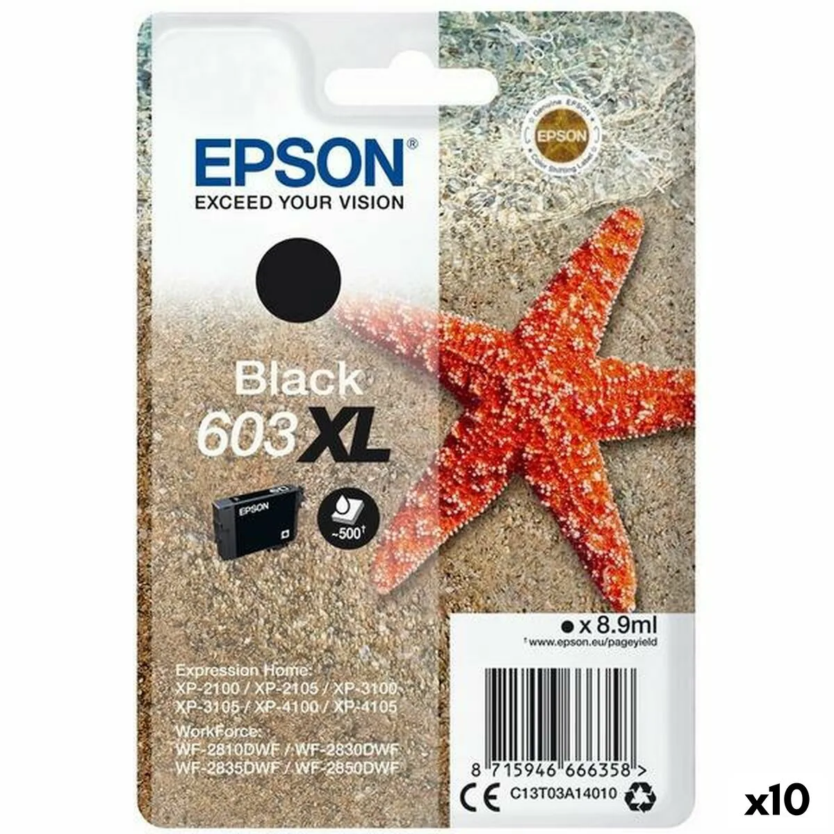 CARTUCHO DE TINTA ORIGINAL EPSON 603 XL NEGRO (10 UNIDADES)