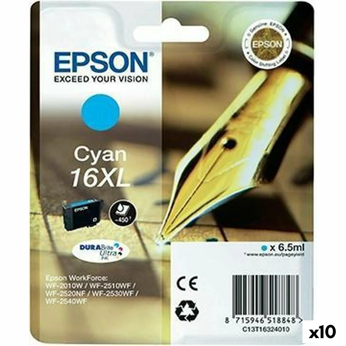 CARTUCHO DE TINTA ORIGINAL EPSON DURABRITE ULTRA INK - Nº16XL CIAN (10 UNIDADES)