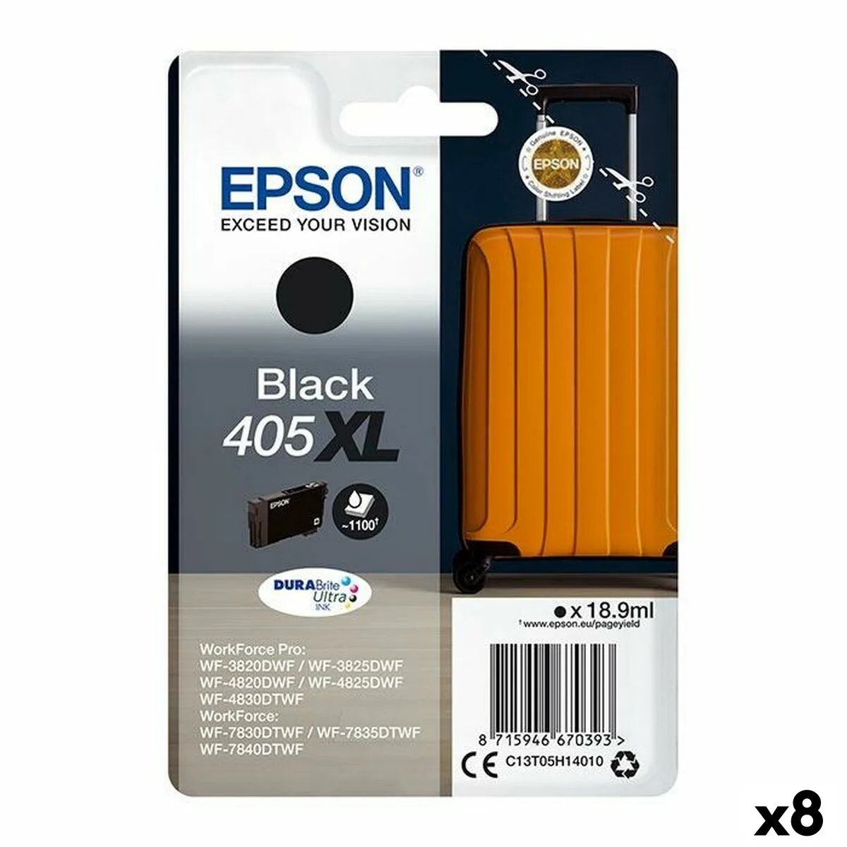 CARTUCHO DE TINTA ORIGINAL EPSON WF-3820DWF, 3825DWF, 4820DWF, 4825DWF, 4830DWF, WF-7830DTWF, 7835DTWF, 7840DTWF NEGRO (8 UNIDAD