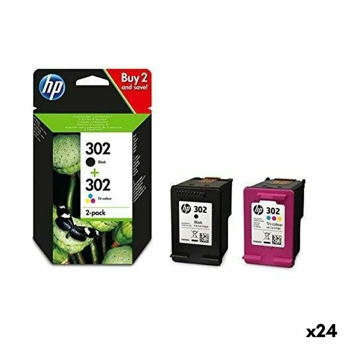 CARTUCHO DE TINTA ORIGINAL HP OFFICEJET 3830 - Nº 302 (F6U66AE + F6U65AE) AMARILLO (24 UNIDADES)