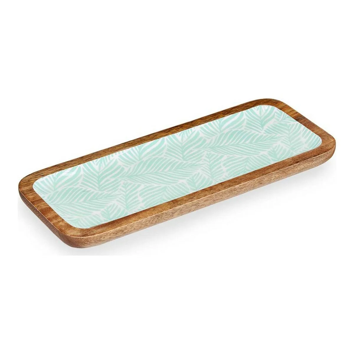 CENTRO DE MESA GIFT DECOR BLANCO MARRÓN VERDE RESINA MADERA DE MANGO 38 X 15 CM HOJA DE PLANTA