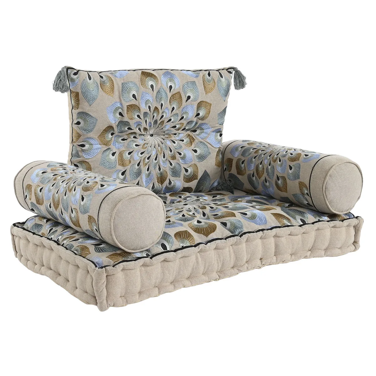 SILLÓN DE JARDÍN DKD HOME DECOR AZUL BEIGE 90 X 55 X 18 CM