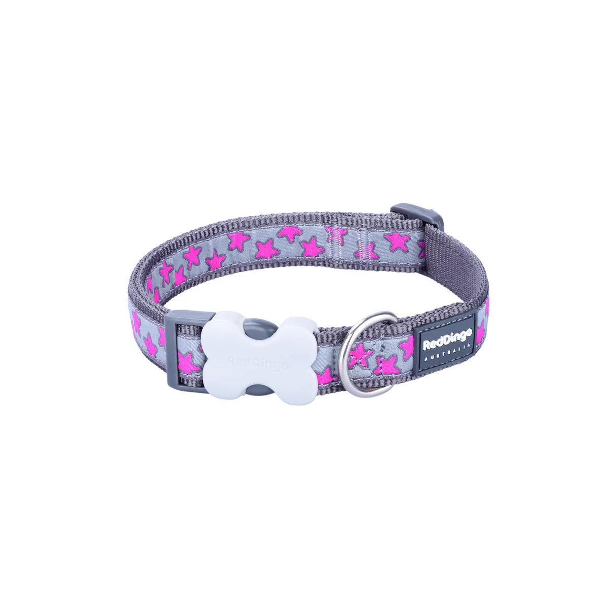 COLLAR PARA PERRO RED DINGO STYLE HOT PINK ON COOL GREY 15 MM X 24-36 CM GRIS