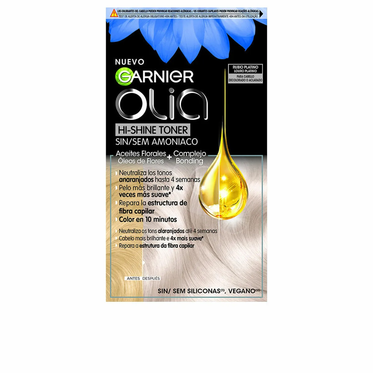 COLORACIÓN SEMIPERMANENTE GARNIER OLIA HI-SHINE TONER Nº 10.01 RUBIO PLATINO SIN AMONIACO 3 PIEZAS