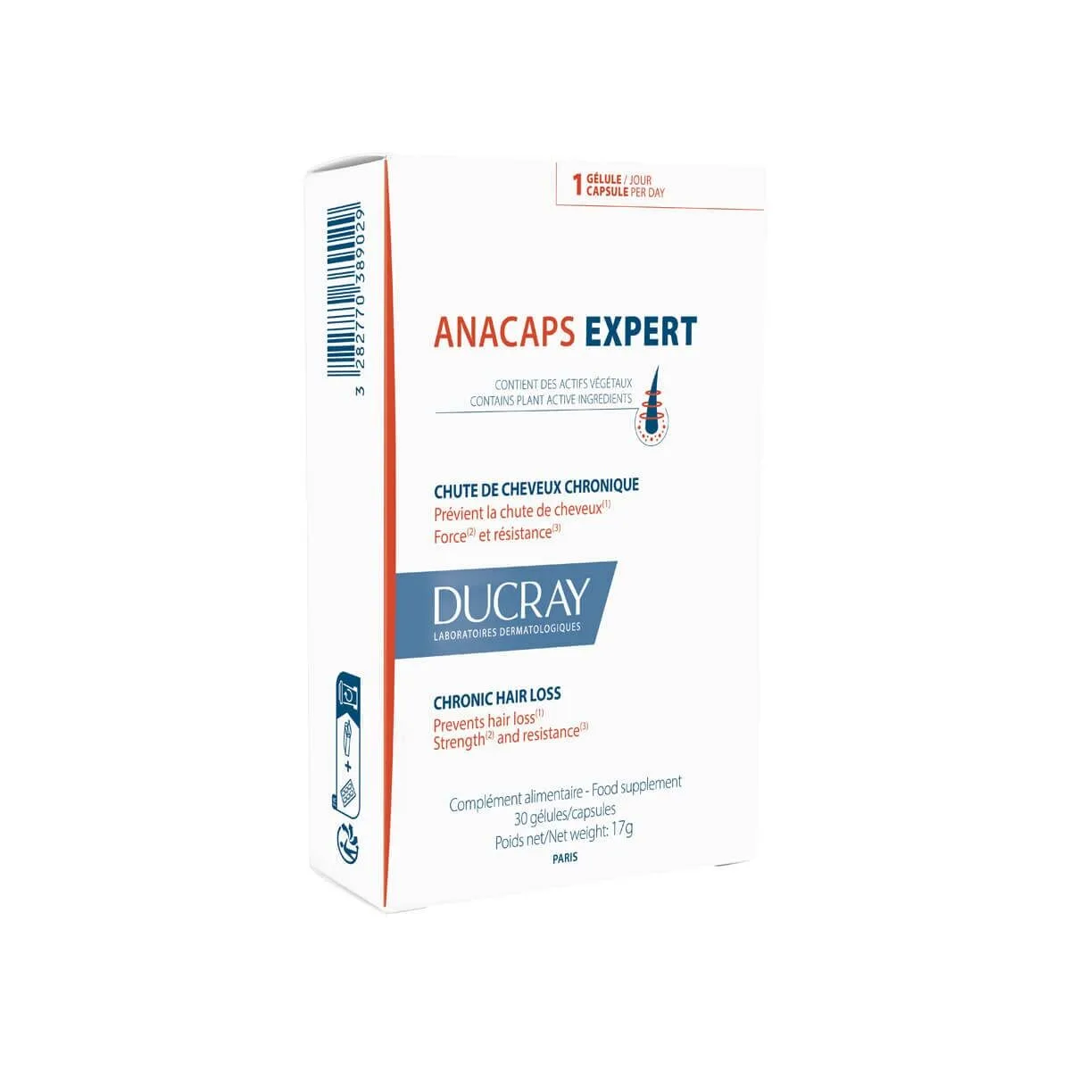 COMPLEMENTO ALIMENTICIO ANTICAÍDA PARA EL CABELLO DUCRAY ANACAPS EXPERT CÁPSULAS X 30