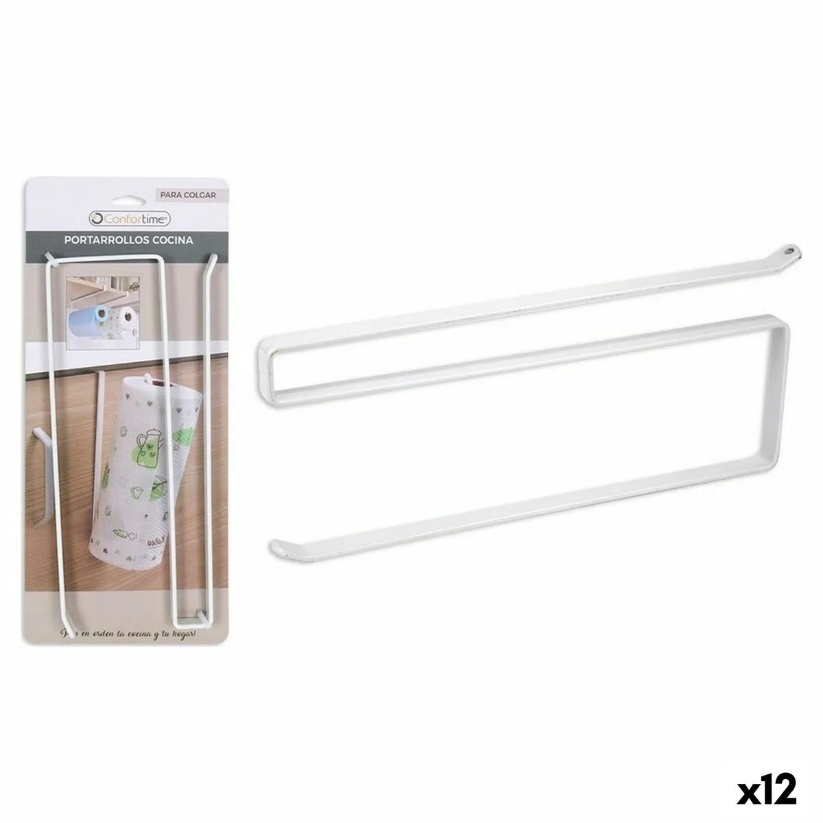 PORTARROLLO DE PAPEL DE COCINA CONFORTIME BLANCO METAL 26 X 10 X 1,3 CM (12 UNIDADES)