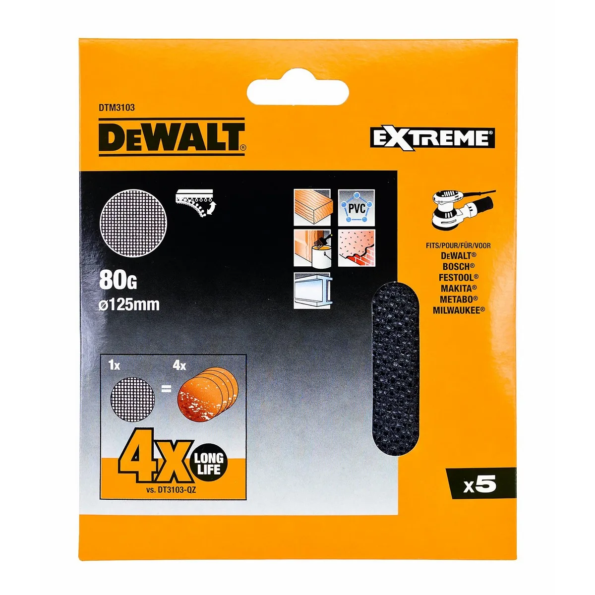 DISCOS DE LIJA DEWALT DTM3103-QZ Ø 125 MM 80 G 5 UNIDADES