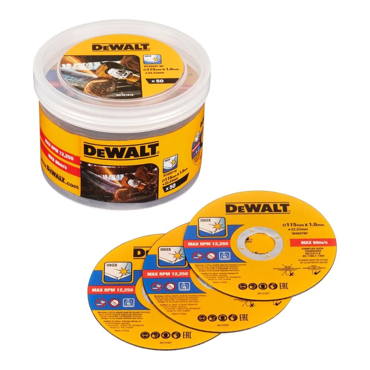 DISCOS DE CORTE DEWALT DT20597-QZ Ø 115 MM AMOLADORA ANGULAR (50 UNIDADES)