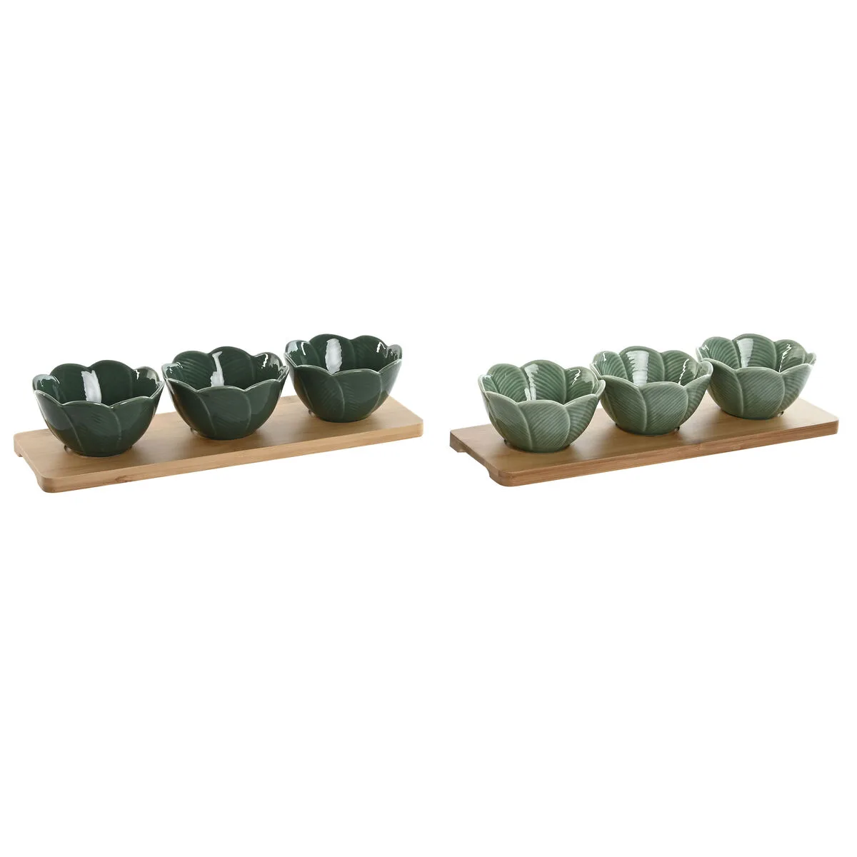 SET DE APERITIVO HOME ESPRIT VERDE VERDE OSCURO BAMBÚ PORCELANA TROPICAL 4 PIEZAS 32 X 10 X 7 CM (2 UNIDADES)