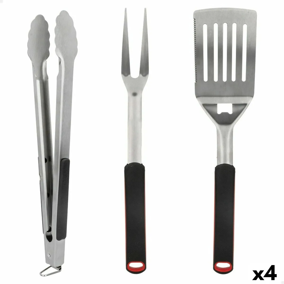 SET DE UTENSILIOS PARA BARBACOA AKTIVE 3 PIEZAS BARBACOA ACERO INOXIDABLE 9 X 41 X 5 CM (4 UNIDADES)