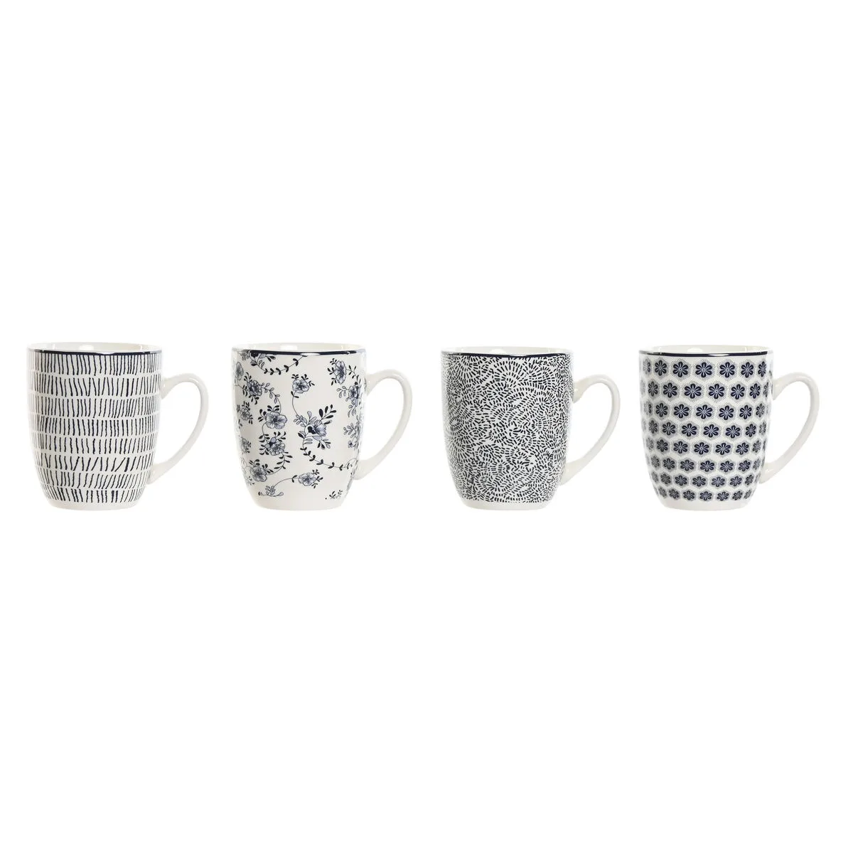JUEGO DE 4 TAZAS MUG HOME ESPRIT AZUL BLANCO PORCELANA 340 ML