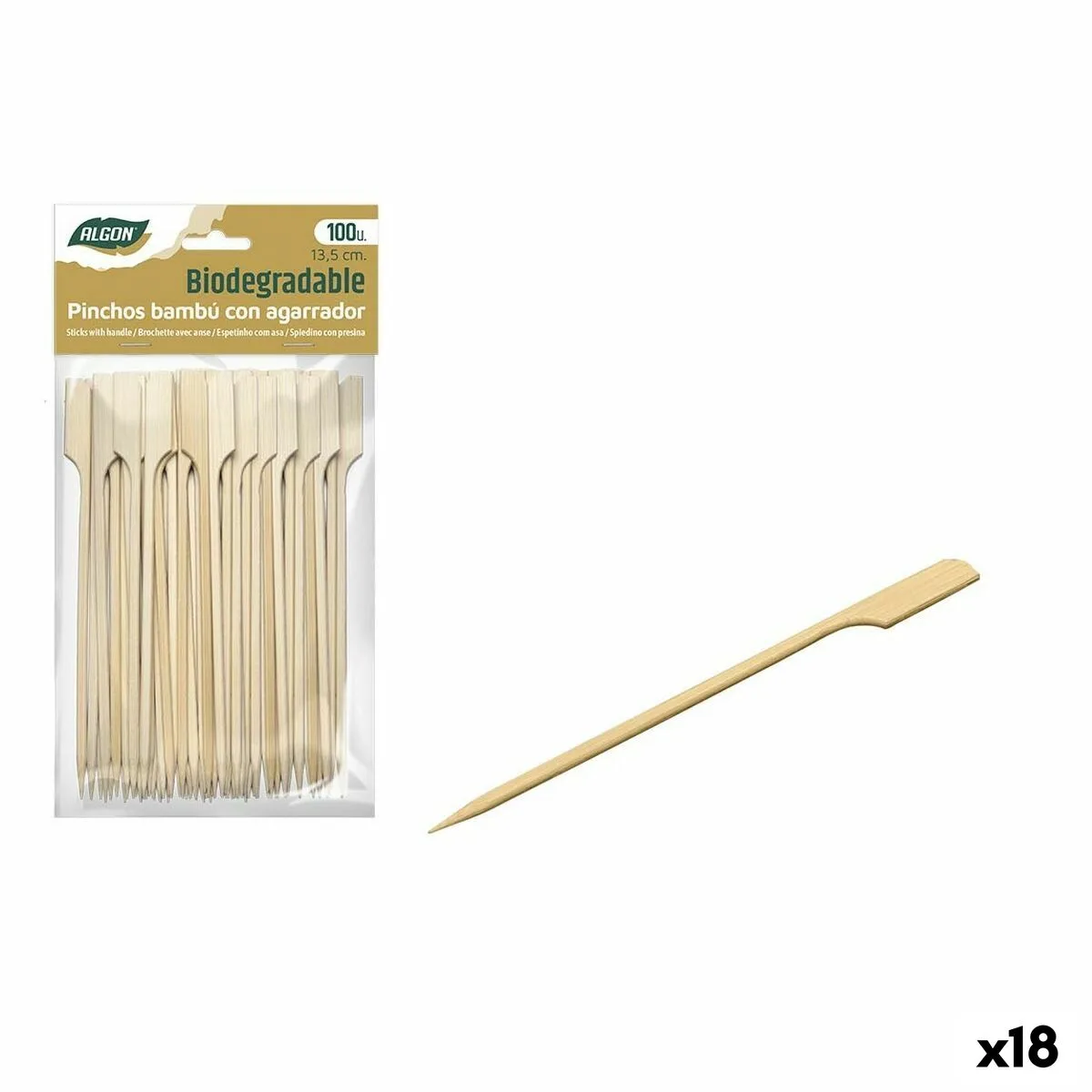 SET DE PINCHOS PARA BARBACOA ALGON BAMBÚ 100 PIEZAS 13,5 CM (18 UNIDADES)