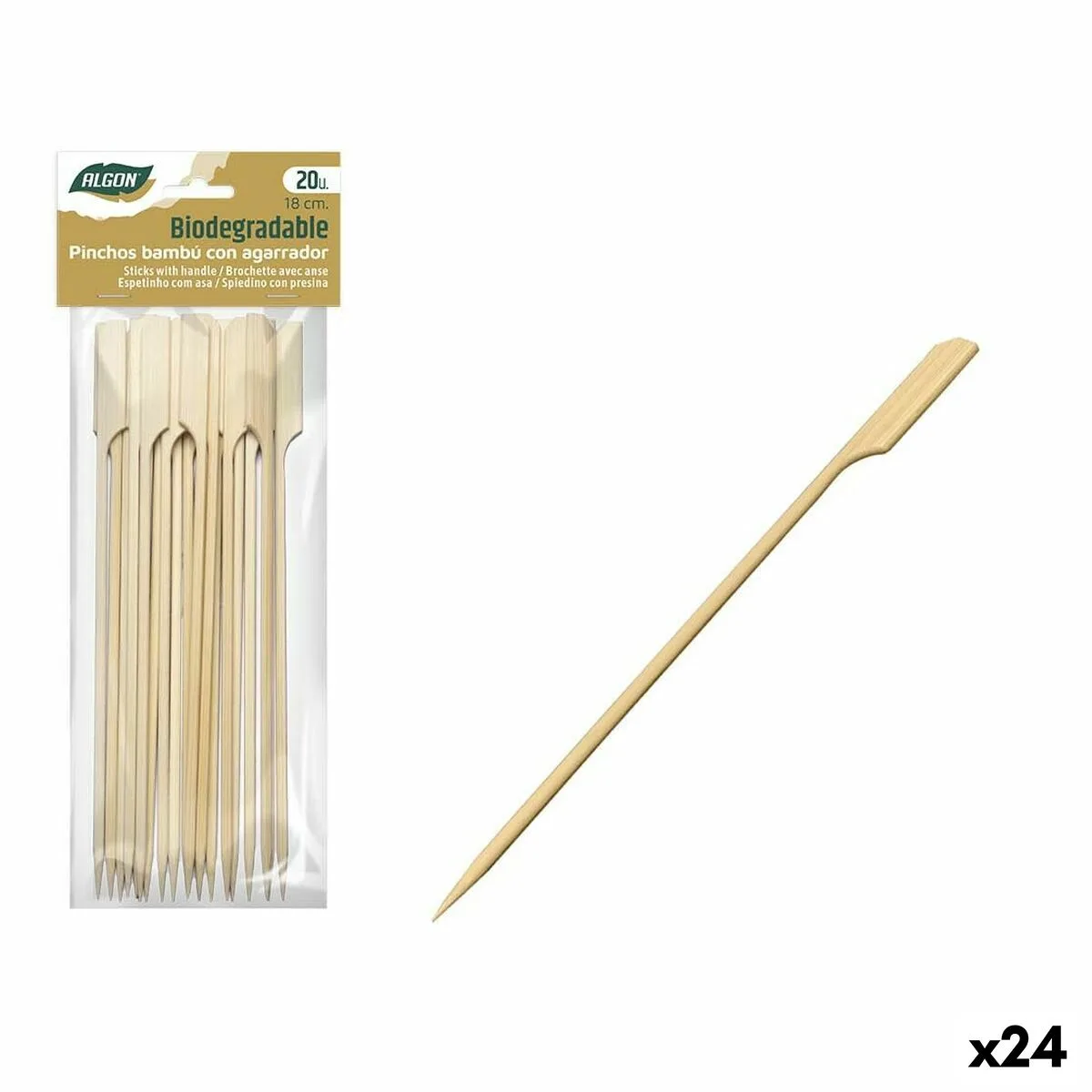 SET DE PINCHOS PARA BARBACOA ALGON BAMBÚ 20 PIEZAS 18 CM (24 UNIDADES)