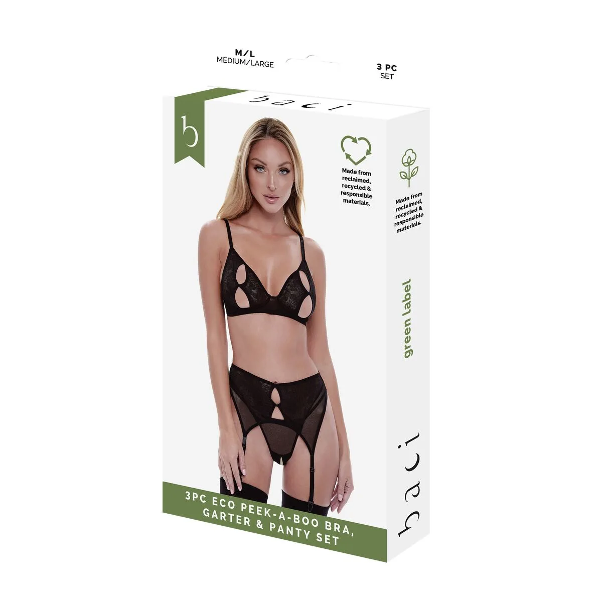 CONJUNTO DE LENCERÍA BACI LINGERIE PEEK-A-BOO BRA NEGRO (S/M)